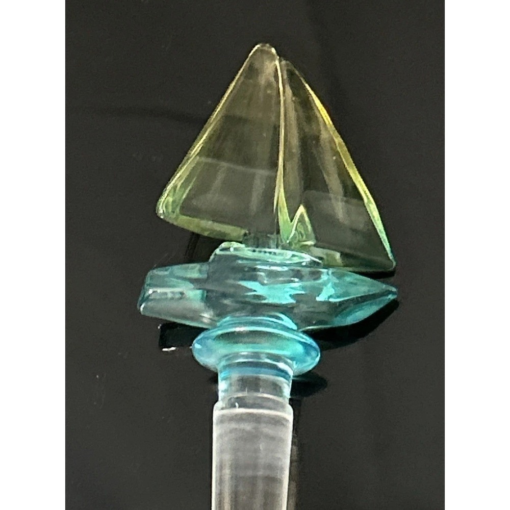 Bottle Stopper Sailboat Teal Yellow Wine Barware Nautical Maritime Handcrafted - Picture 2 of 11